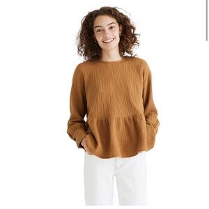 Madewell Light-Spun Button Back Gauzy Cotton Peplum Top, XS